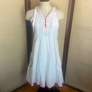 M Lulumari | White Layered Cotton Dress with Colorful Stitching